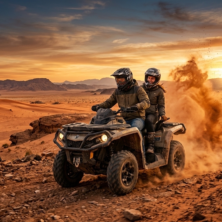 Pessoas andando de quadriciclo no deserto